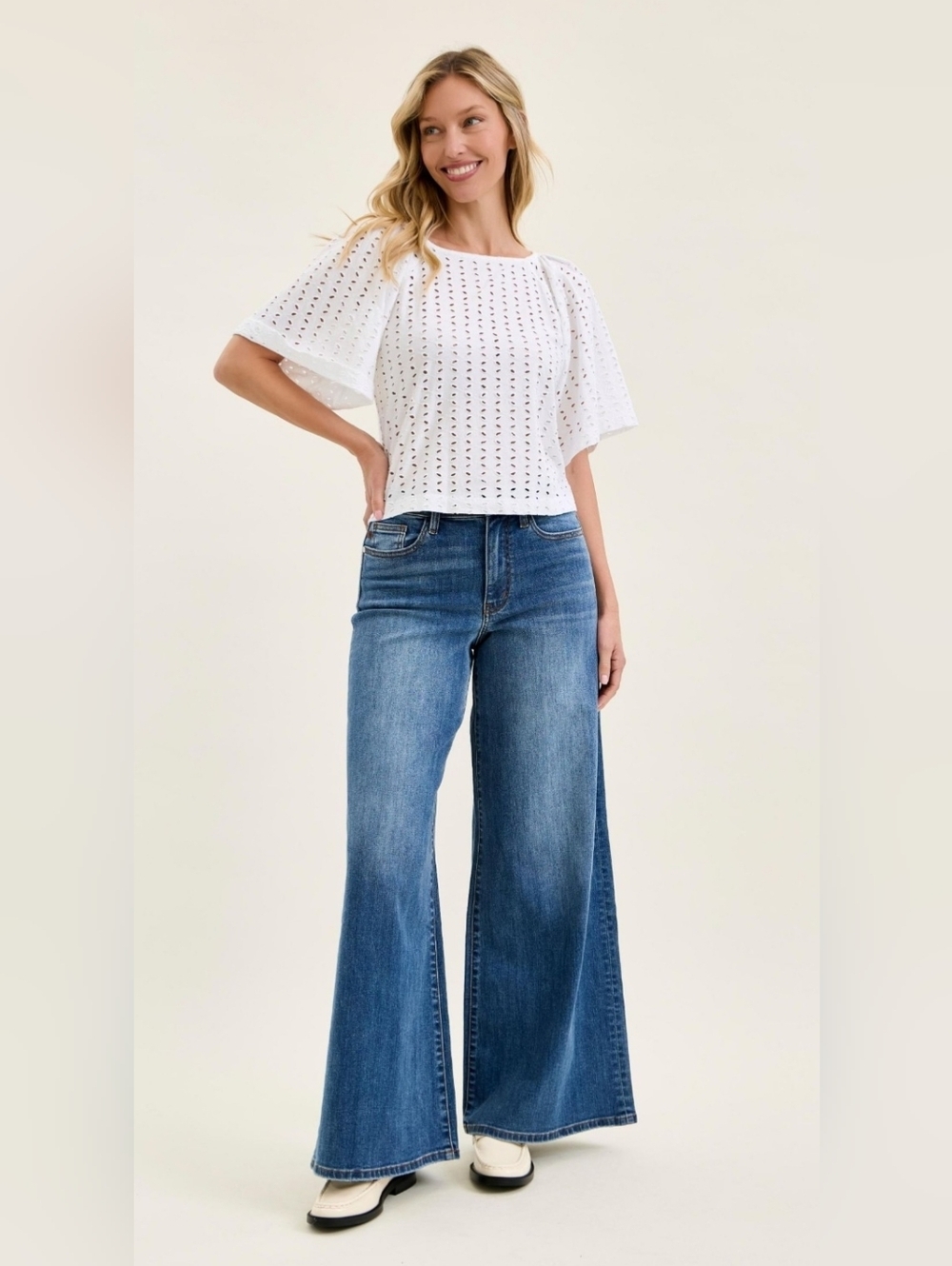 Judy Blue High Rise Medium Wash Palazzo Jeans Wide Leg Stretch Retro Various NEW - Picture 15 of 16